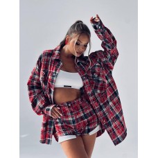Костюм в клетку Рубашка+шорты красный с синим