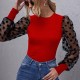 Женская блуза микродайвинг с рукавами-сетка красный