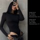Эластичный боди с круглым вырезом+длинными рукавами сзади на молнии черный