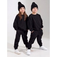 Утепленный детский костюм Oversize унисекс трехнитка на флисе черный
