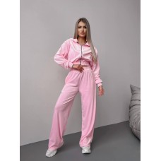 Женский велюровый костюм двойка: кофта с капюшоном+брюки с карманами розовый