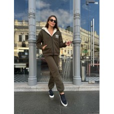 Женский теплый костюм на МЕХУ (кофта+штаны) хаки