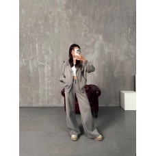 Теплый и объемный костюмчик (кофта на молнии+штаны) трехнить на флисе серый