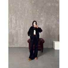 Теплый и объемный костюмчик (кофта на молнии+штаны) трехнить на флисе черный