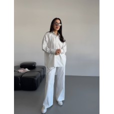 Костюм из коттона (рубашка с длинным рукавом+свободные брюки) белый