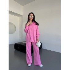 Костюм из коттона (рубашка с длинным рукавом+свободные брюки) розовый