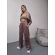 Женский велюровый костюм двойка: кофта с капюшоном+брюки с карманами мокко