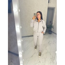 Повседневный костюм (джоггеры высокой посадки с карманами+укороченный худи с капюшоном) серый