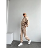 Теплый женский костюм (толстовка+штаны) трехнить на флисе бежевый