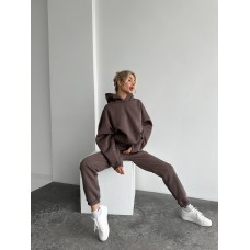Теплый женский костюм (толстовка+штаны) трехнить на флисе шоколад