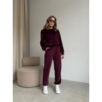Велюровый костюм (кофта низ на резинке+свободные брюки манжета на резинке) бордо