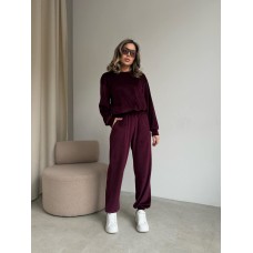 Велюровый костюм (кофта низ на резинке+свободные брюки манжета на резинке) бордо