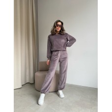 Велюровый костюм (кофта низ на резинке+свободные брюки манжета на резинке) сиреневый