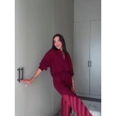 Костюм женский (свободные брюки+кофта с отложным воротничком) бордо