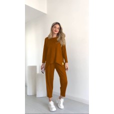 Костюм из креп дайвинга (кофта свободного кроя с ассиметричным низом+брюки зауженные к низу)терракот