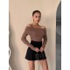 Красивый Костюм юбка-шорты и кофточка мокко