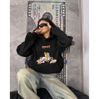 Теплый костюм трехнитка на флисе с капюшоном+накатом черный