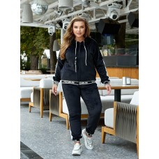 Костюм тройка из королевского велюра (свободная кофта на молнии+брюки с манжетой по низу) черный