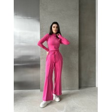 Костюм топ с длинным рукавом + свободные штаны двухнить малина