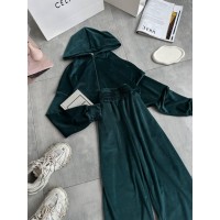 Велюровый Костюм : кофта + палаццо (высокая посадка и свободный крой) изумруд