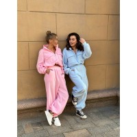 Флисовый костюм (кофта с накладными карманами+воротник на молнии+брюки) голубой