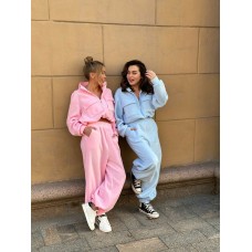 Флисовый костюм (кофта с накладными карманами+воротник на молнии+брюки) голубой