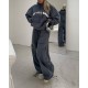 Костюм оверсайз кроя (кофта с накатом+капюшоном+брюки с карманами+кулиской по низу) графит