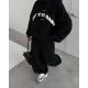 Костюм оверсайз кроя (кофта с накатом+капюшоном+брюки с карманами+кулиской по низу) черный