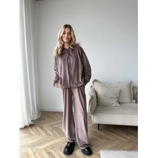 Уютный костюм ( кофта Оверсайз+ высокая посадка брюк) велюр на меху мокко
