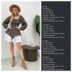 Молодежный костюм (белая юбка с рюшами+блуза по низу ассиметричного кроя в клетку) черно-белый