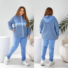 Костюм (костюм из трехнитки с начесом+курточка из меха Тедди с вставками букв) голубой