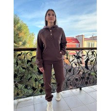 Теплый и удобный женский костюм (Кофта с оригинальной фурнитурой+брюки) шоколад