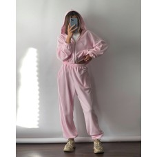 Костюм свободного кроя кофта+штаны из мягкого флиса розовый