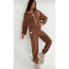 Костюм из флиса (кофта укороченная воротник на молнии+брюки низ на резинке) светло-коричневый