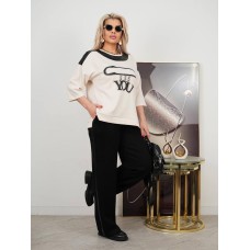 Костюм Кофточка свободного кроя по бокам разреза+Брюки на резинке беж