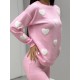 Теплый уютный костюм из ангоры (свободные брюки+кофточка принт сердечки) розовый