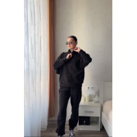 Теплый костюм для повседневной жизни (кофта с воротником стойкой на молнии+брюки с карманами) черный