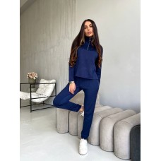 Теплый костюм из ангоры (кофта воротник стойка на молнии+зауженные брюки) темно-синий