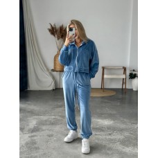 Велюровый костюм (укороченная кофта на молнии+свободные брюки) джинс