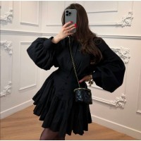Женственный костюм из коттона поплина (рубашка с пышными рукавами+юбка с оборочкой) черный