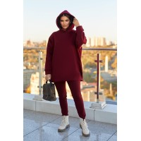 Трикотажный костюм (удлиненный худи с капюшоном+леггинсы) бургунди