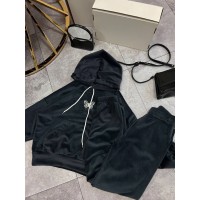 Теплый плюшевый костюм (кофта с капюшоном+блестящей бабочкой+брюки с резинкой по низу) синий