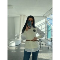 Комплект (рубашки из крепшифона+жилет из ангоры под пояс) молочный