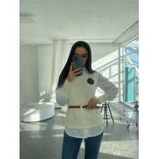 Комплект (рубашки из крепшифона+жилет из ангоры под пояс) молочный