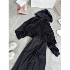 Велюровый Костюм : кофта + палаццо (высокая посадка и свободный крой) черный