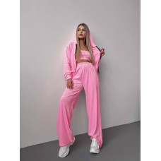Женский велюровый костюм двойка: кофта с капюшоном+брюки с карманами барби