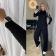 Молодежный трикотажный костюм из ангоры (брюки палаццо+кофта) черный