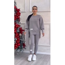 Теплый костюм из плюша (кофта ассиметричного кроя с манжетой по низу+лосины с разрезами) графит
