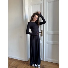 Трикотажный костюм (футболка+свободного кроя брюки) темно-синий