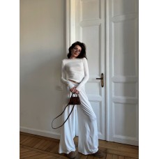 Трикотажный костюм (футболка+свободного кроя брюки) молочный